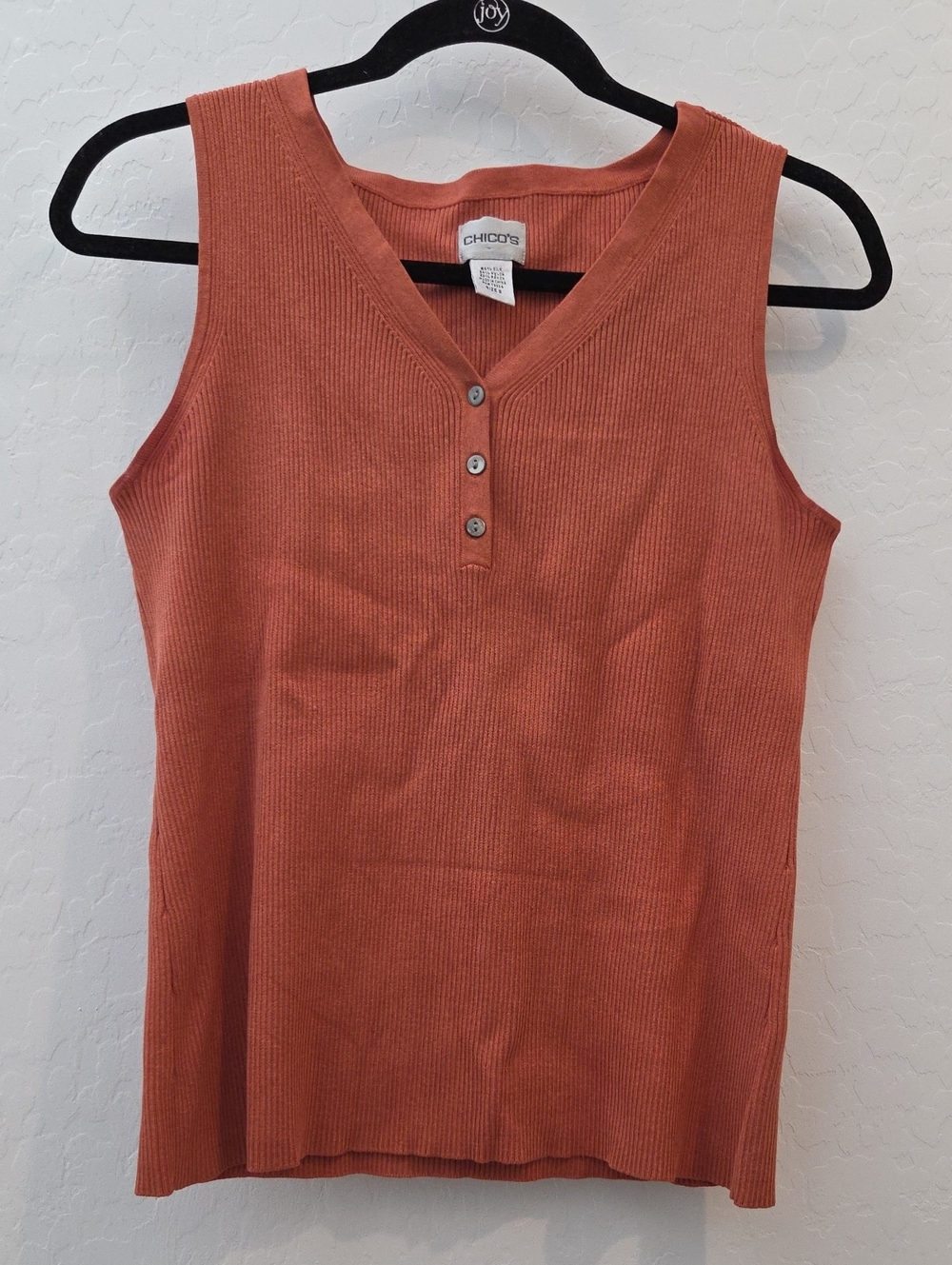 Chico's Sleeveless Ribbed Henley Tank - Rust Orange